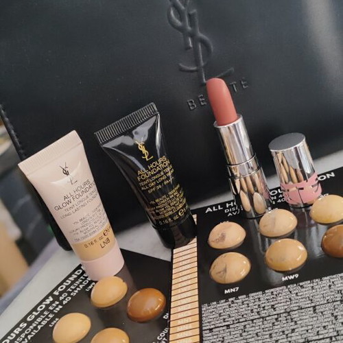 Yves Saint Laurent new makeup set with leather pouch and foundation samples