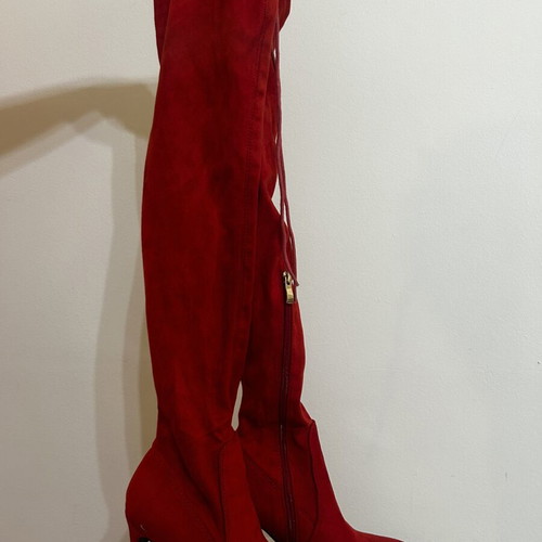 Over the knee boots red size 36 new, suede fabric with zipper and laces