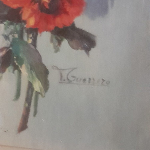 Vintage floral paintings set by T. Guerrero mid-century, like new