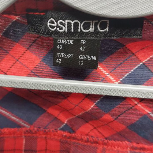 Esmara women's long checkered shirt used, size XL, blue and red