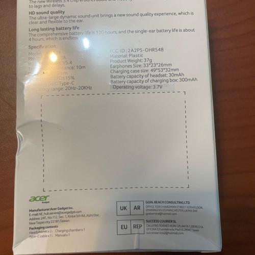 Acer OHR548 wireless earbuds new Bluetooth 5.4
