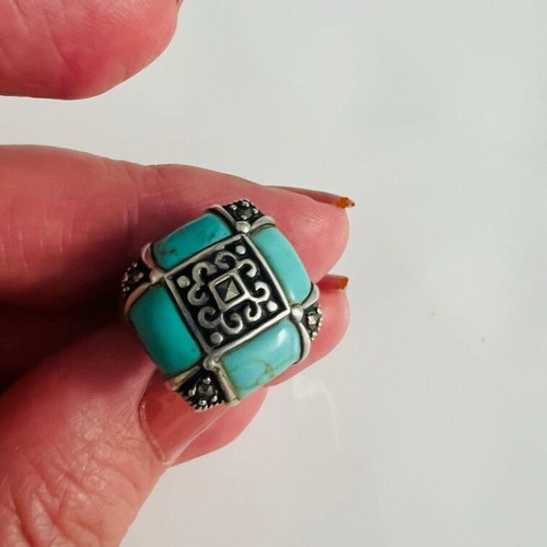 Ring used, 925 silver with turquoise and marcasite