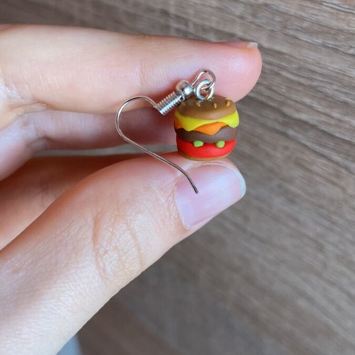 Burger earrings handmade, colorful, made of clay