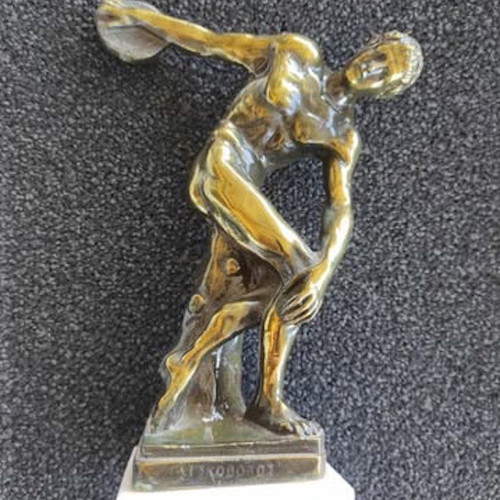 Discobolus of Myron bronze with marble base 22.5 cm like new