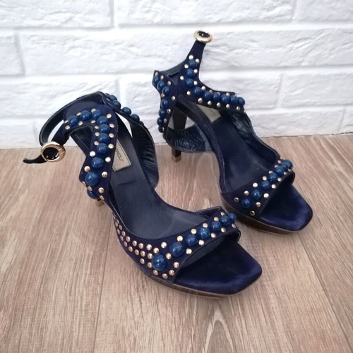 Giancarlo Paoli sandals used, high heels blue with stones