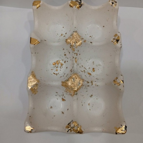 Handmade porcelain egg holder with gold leaf decoration, new