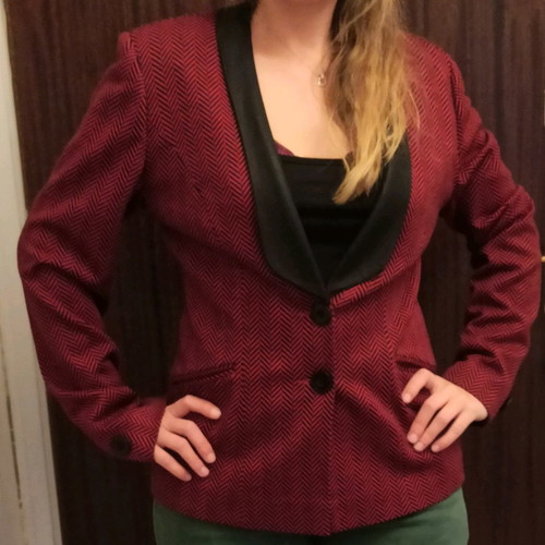 Luccil.B women's jacket used, herringbone pattern red and black, size L