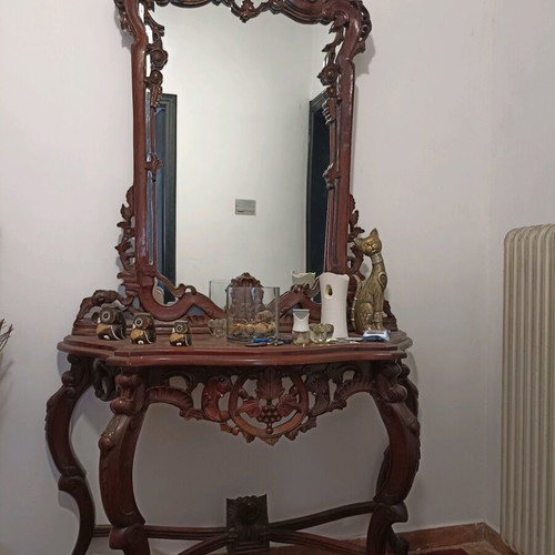 Entry secretary used, solid carved wood with mirror