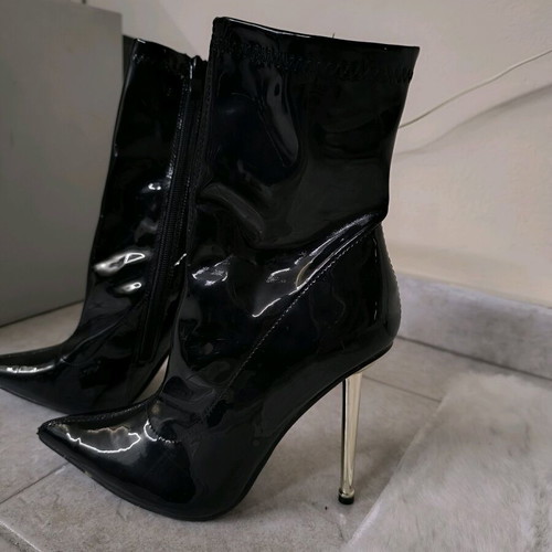 Tsoukalas Shoes black patent boots size 37 new