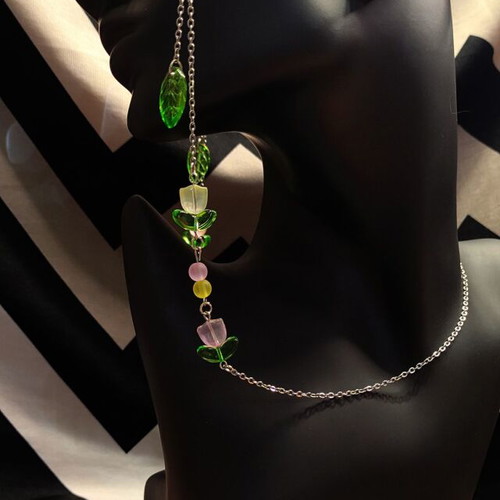 Handmade glasses chain made of steel with colorful glass elements new