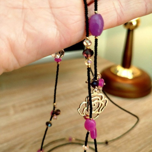 Long women's necklace like new, gold-plated silver multicolor