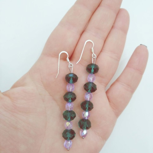 Handmade earrings new with 925 silver hooks, lilac and green beads
