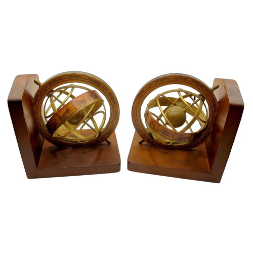Vintage Italian bookends with armillary spheres globes 1960s–70s