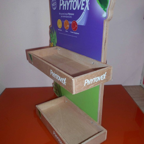 Wooden promotional display used, 2-tier, 33x41x14 cm
