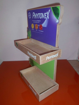 Wooden promotional display used, 2-tier, 33x41x14 cm