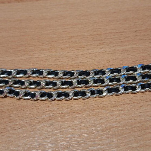 Silver bracelet with leather triple chain like new, length 18-22 cm