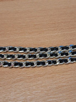 Silver bracelet with leather triple chain like new, length 18-22 cm