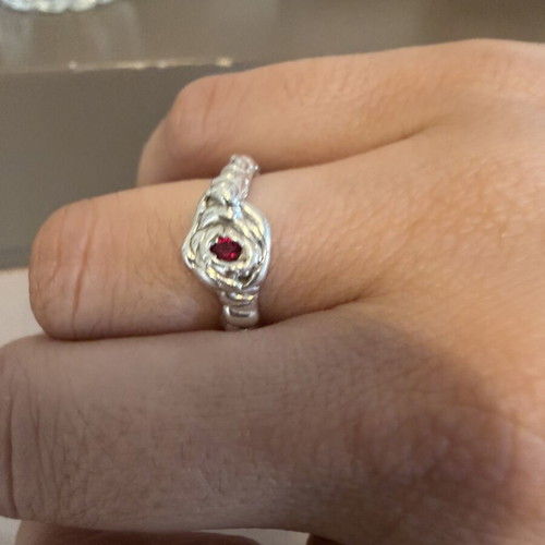 Silver melted ring with red stone size 17 like new