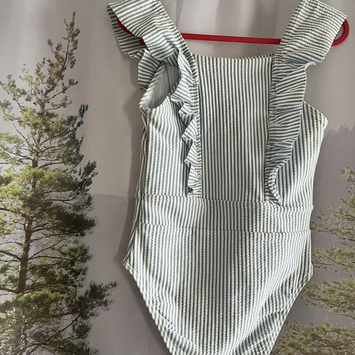 H&M striped one-piece swimsuit for 2-3 years old used, white and blue