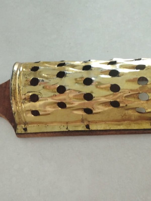 Vintage Brass Quince Grater with Wooden Base used