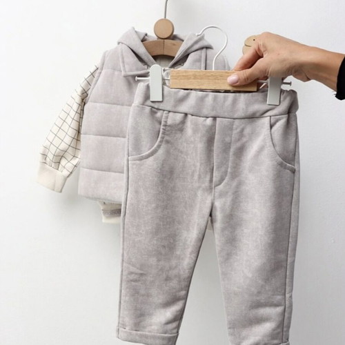 Cotton boy's set new 3-piece with hoodie blouse, pants and quilted vest