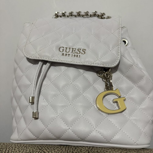 Guess Backpack white like new with silver details and charm