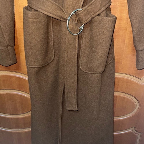 Midi coat used, brown with balloon sleeves and belt