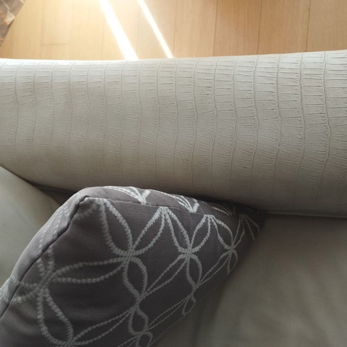 Sofa set used, beige three-seater and two-seater with faux leather