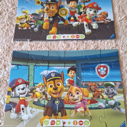 Paw Patrol puzzles used, 2 pieces, 24 pieces each