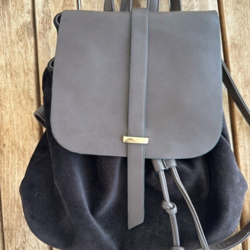 Women's backpack dark brown with velvet suede texture