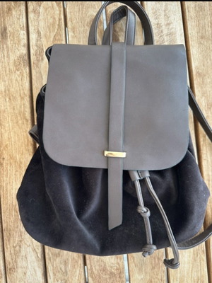 Women's backpack dark brown with velvet suede texture