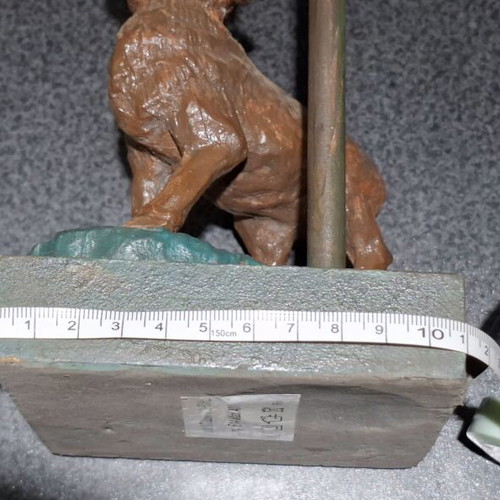 Table lamp with moose figure and tulip glass shade like new