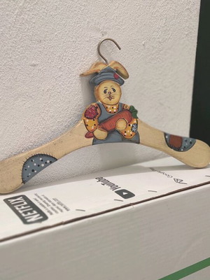 Wooden children's hanger hand-painted with rabbit design like new