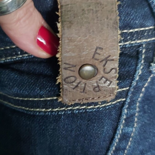Ekseption denim skirt used with buttons, faded effect, leather emblem