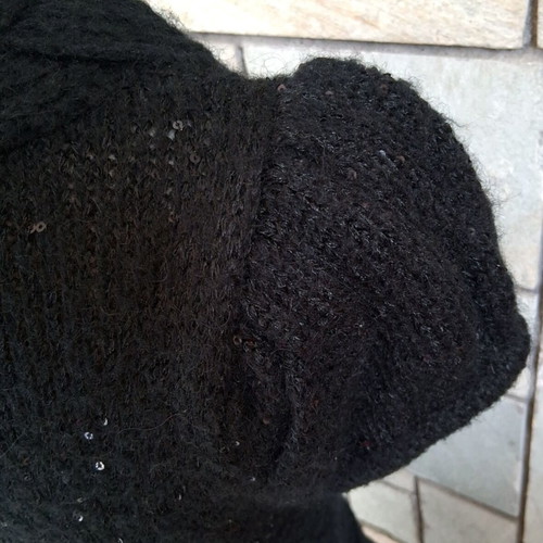 Black knitted mini dress like new with cable knit collar and sequins