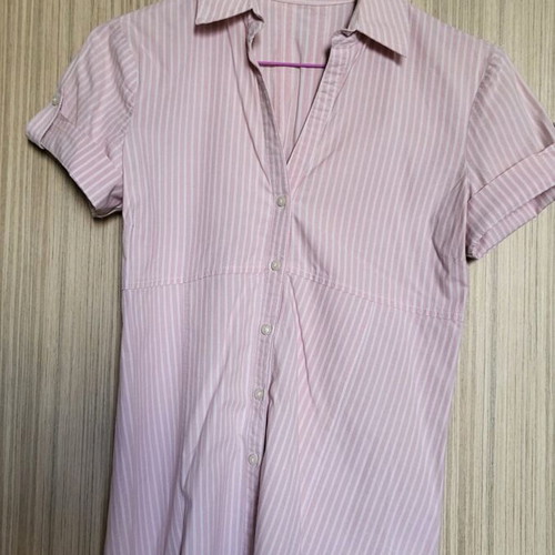 Stradivarius women's short-sleeve shirt striped white-pink like new