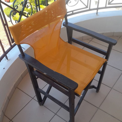 Director's Chair wooden foldable with yellow PVC seat used