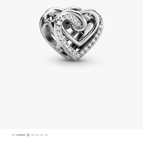 Pandora charm heart with linked hearts decorated with zircon stones, like new
