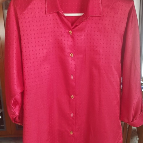 Vintage satin shirt No. 2 medium 38 bright red embossed polka dots like new