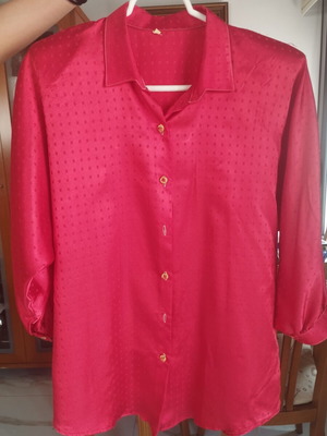 Vintage satin shirt No. 2 medium 38 bright red embossed polka dots like new