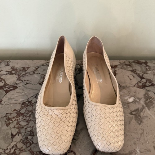 Women's leather woven ballerinas with low block heel, Dialektos, size 40.5