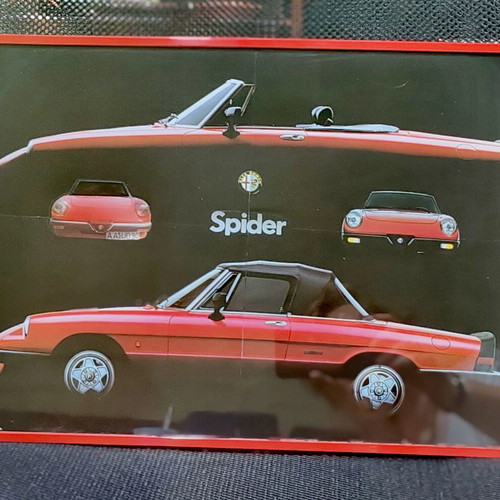 Alfa Romeo Spider retro car poster, framed with protective glass