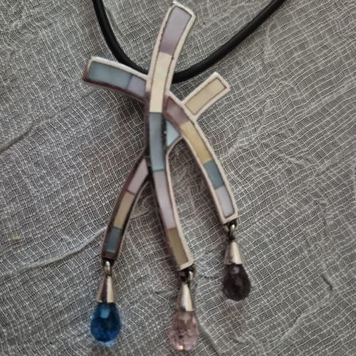 Silver and enamel set with pastel colors, like new
