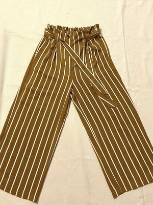 Stradivarius striped fabric pants brown/mustard-white like new, size S