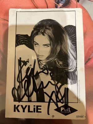 Kylie Minogue 1991 personally signed autograph postcard used