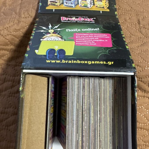 Brain Box Mythology and Monsters used, 55 cards, missing hourglass and dice