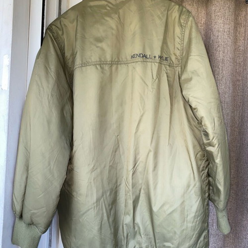 Kendall + Kylie women's oversize long bomber jacket khaki like new