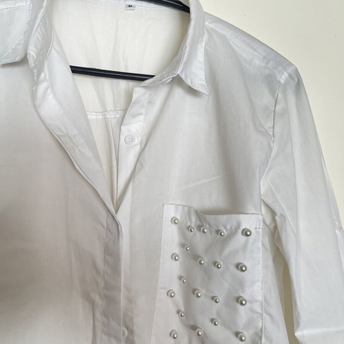White shirt with pearls, size M