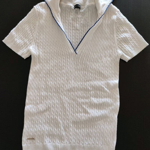 Armani Jeans short sleeve knit sweater white with navy blue detail like new