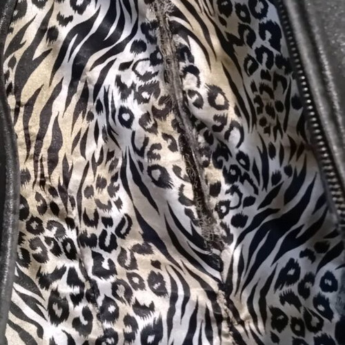Women's leather biker jacket used, black, size S with leopard lining